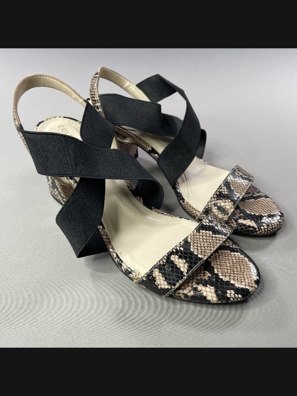 Cole Haan Shoes Womens 8 black brown snake block heels sandals